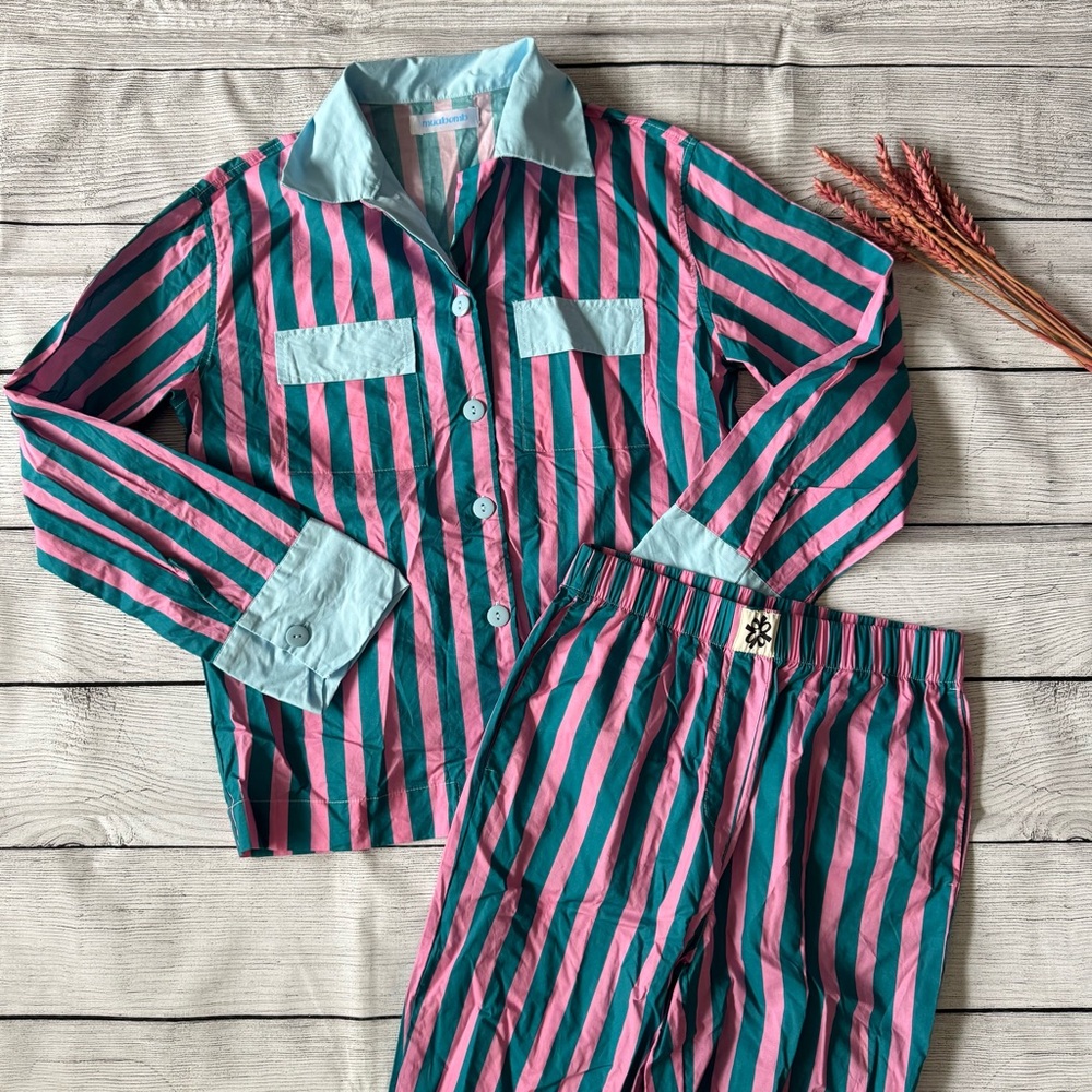 Pink and Blue Striped Pajama Set